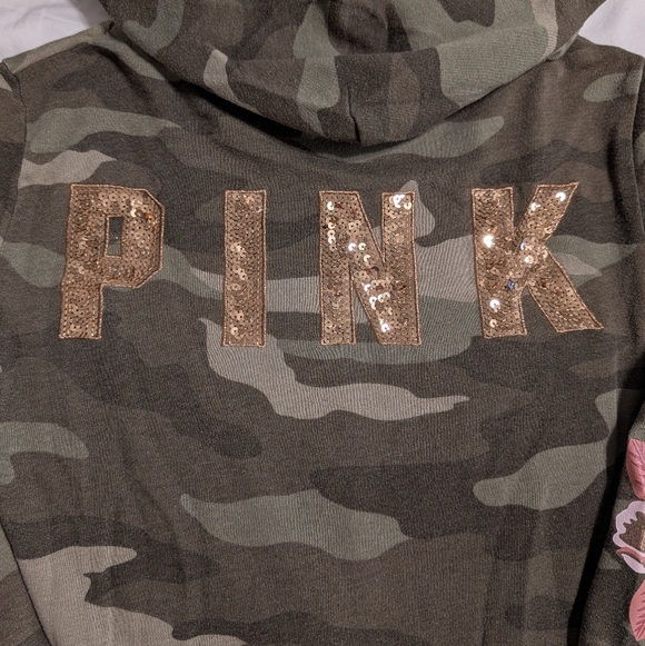 Victoria's Secret PINK Bling Zip Hoodie - Camo, Orchids & Rose Gold Sequin Logo - Picture 10 of 10